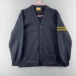 Vintage 40s Dehen Wool Cardigan Mens Medium Black Varsity Letterman College